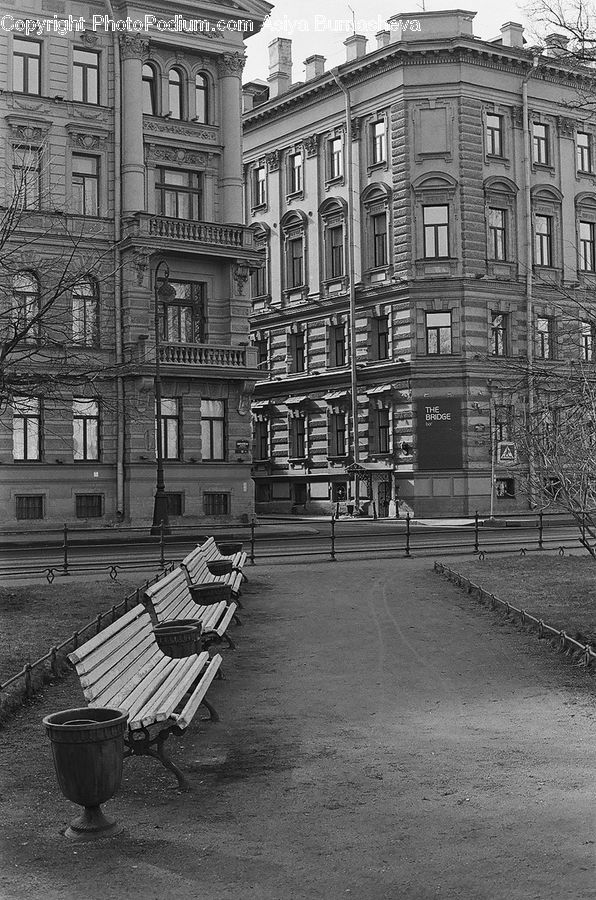 Bench, City, Downtown, Urban