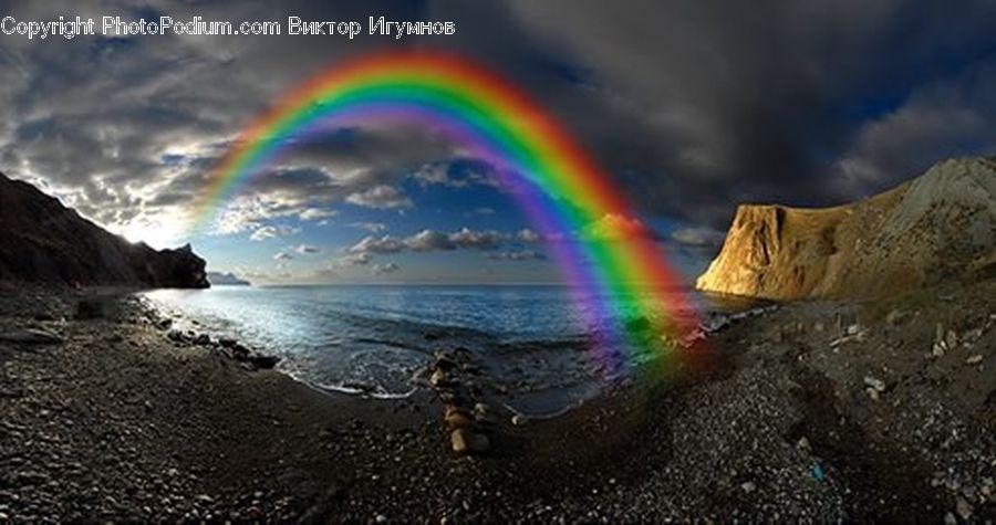 Outdoors, Rainbow, Sky, Beach, Coast, Sea, Water
