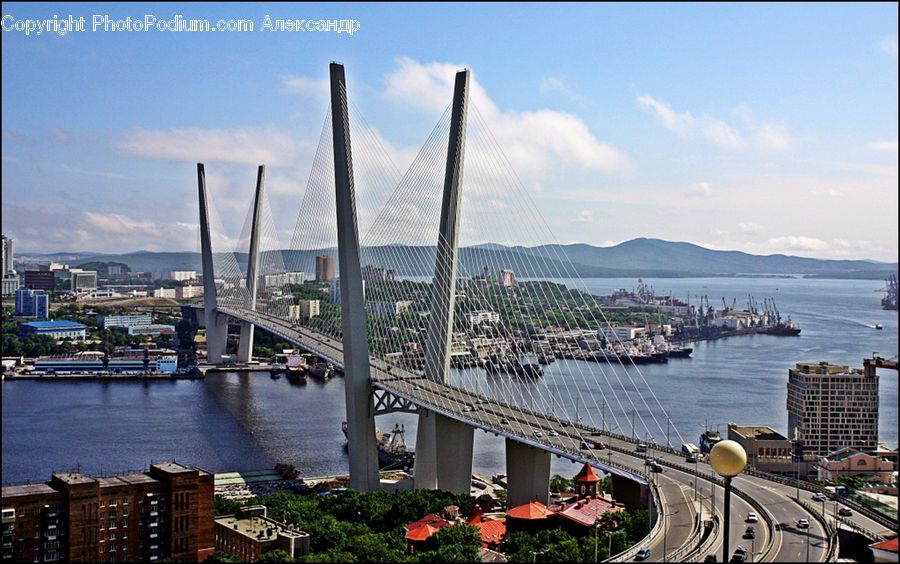 Waterfront, Bridge, Harbor, Port, City, Downtown, Dock