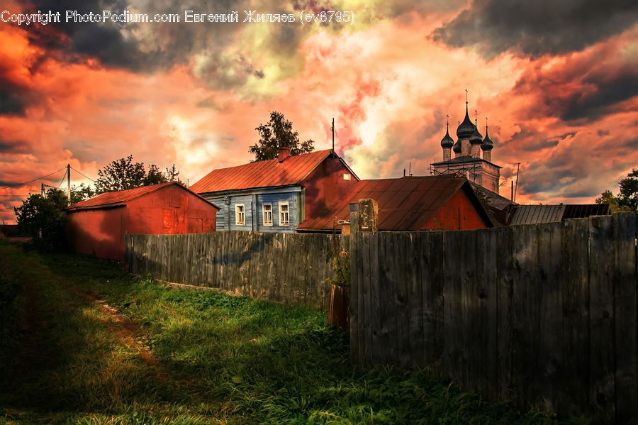 Roof, Tile Roof, Dusk, Outdoors, Sky, Sunlight, Sunrise