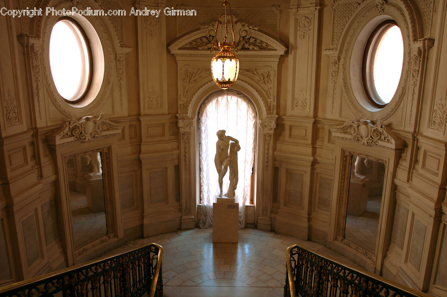 Chandelier, Lamp, Aisle, Corridor, Box, Cardboard, Fireplace