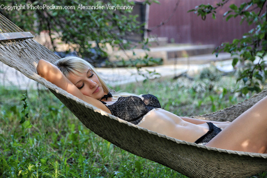 Plant, Potted Plant, Furniture, Hammock, Blonde, Female, Person