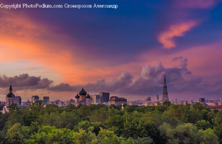 Architecture, Tower, Dawn, Dusk, Red Sky, Sky, Sunrise