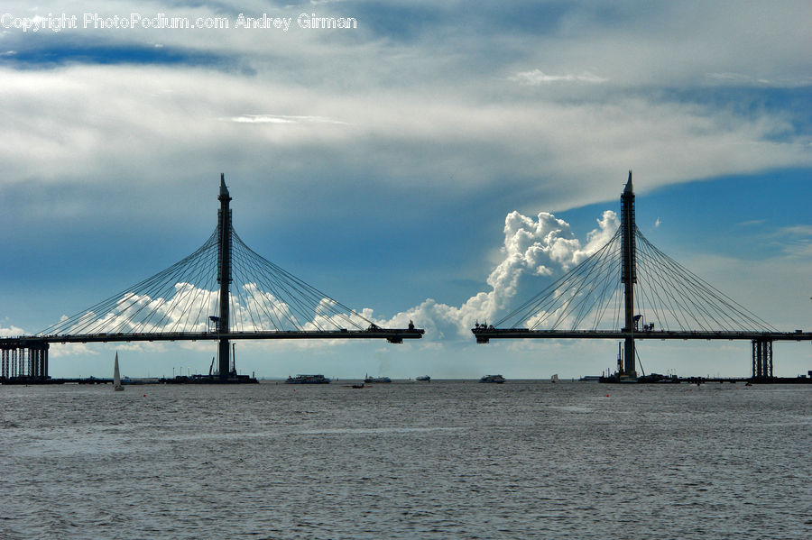 Bridge, Outdoors, Sea, Water, City, Downtown, Metropolis