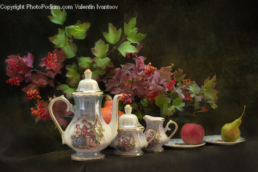 Pot, Pottery, Teapot, Glass, Goblet, Apple, Fruit