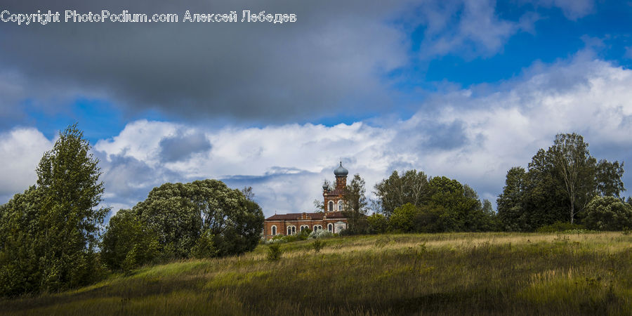 Field, Grass, Grassland, Land, Outdoors, Building, Cottage