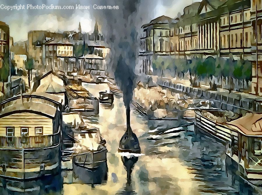 Collage, Poster, Art, Modern Art, Factory, Dock, Landing