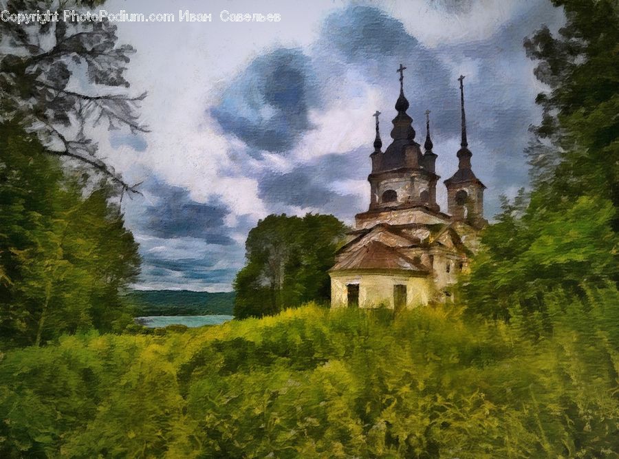 Architecture, Castle, Fort, Art, Painting, Tower, Housing