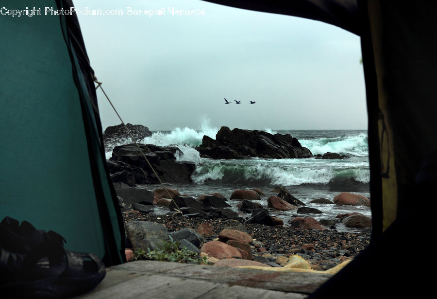 Outdoors, Sea, Sea Waves, Water, Footwear, Shoe, Rock