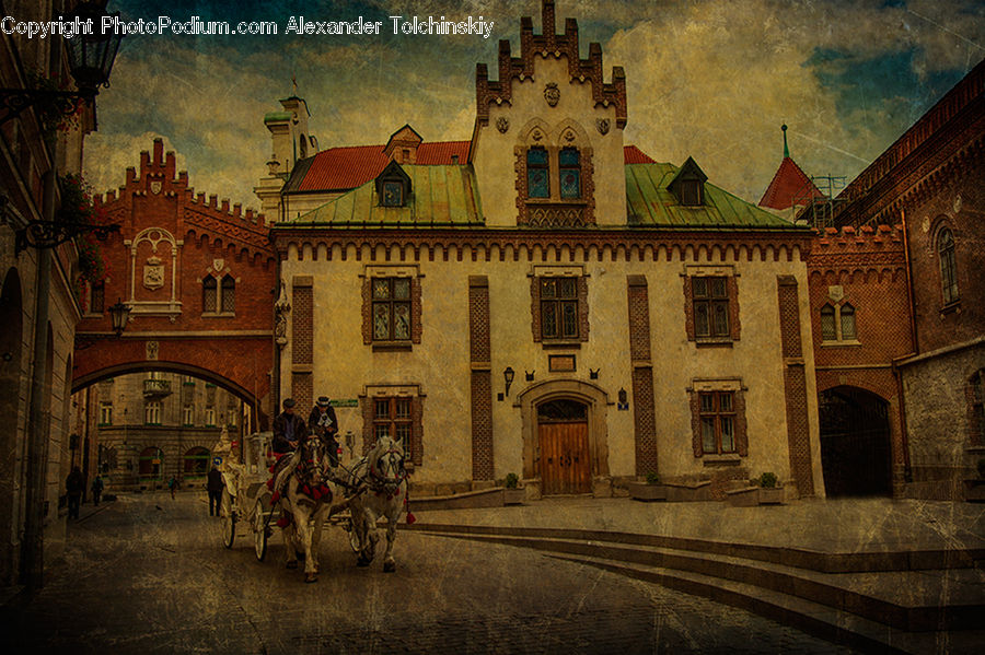 Carriage, Horse Cart, Vehicle, Architecture, Downtown, Plaza, Town Square
