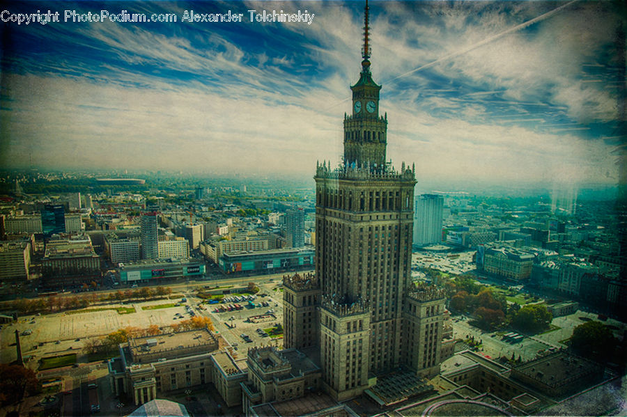 Aerial View, City, Downtown, Architecture, Bell Tower, Clock Tower, Tower