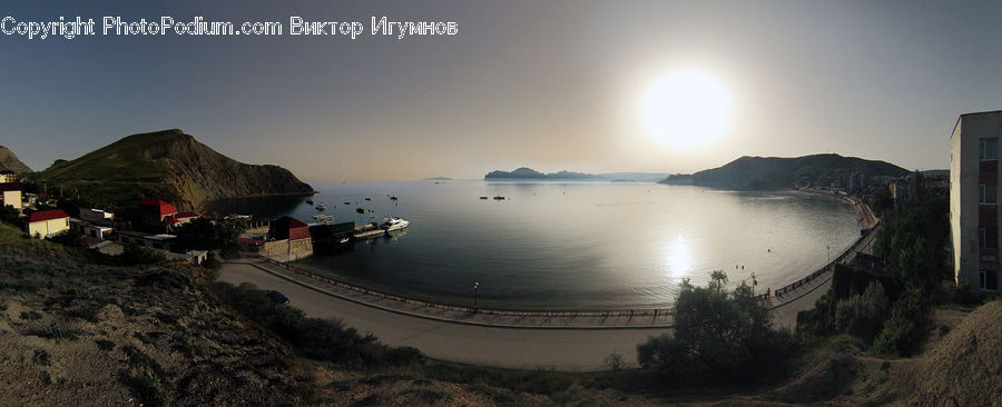 Fisheye, Coast, Outdoors, Sea, Water, Building, Downtown