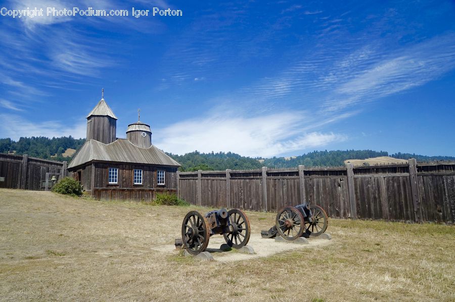 Cannon, Weaponry, Tractor, Vehicle, Dirt Road, Gravel, Road