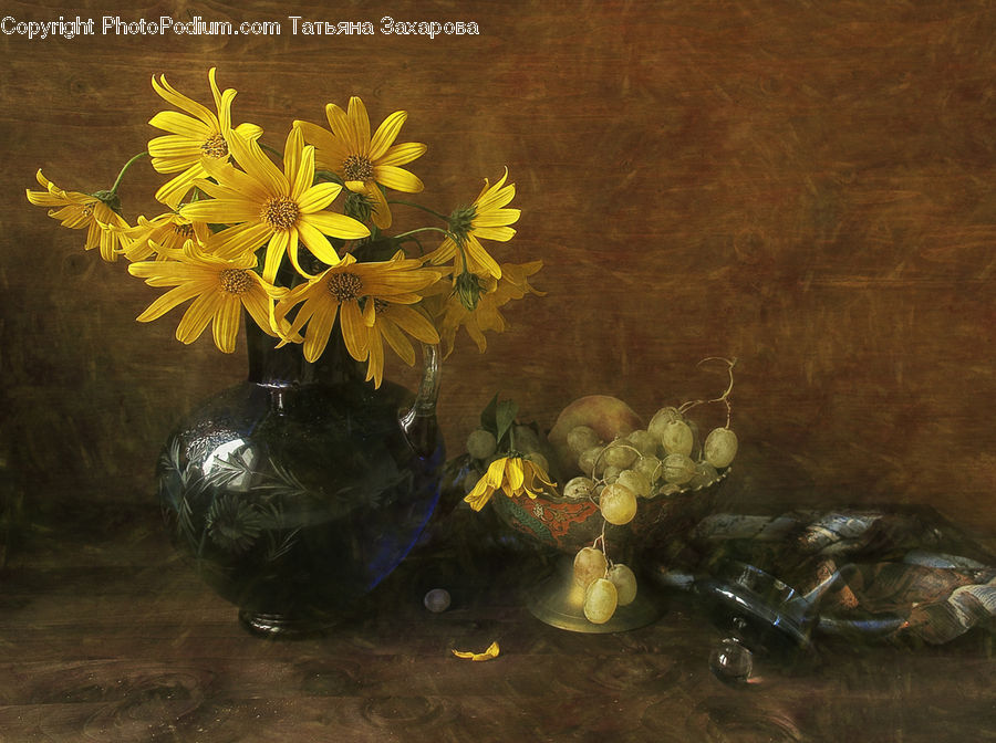 Art, Painting, Still Life, Plant, Potted Plant, Crawdad, Seafood