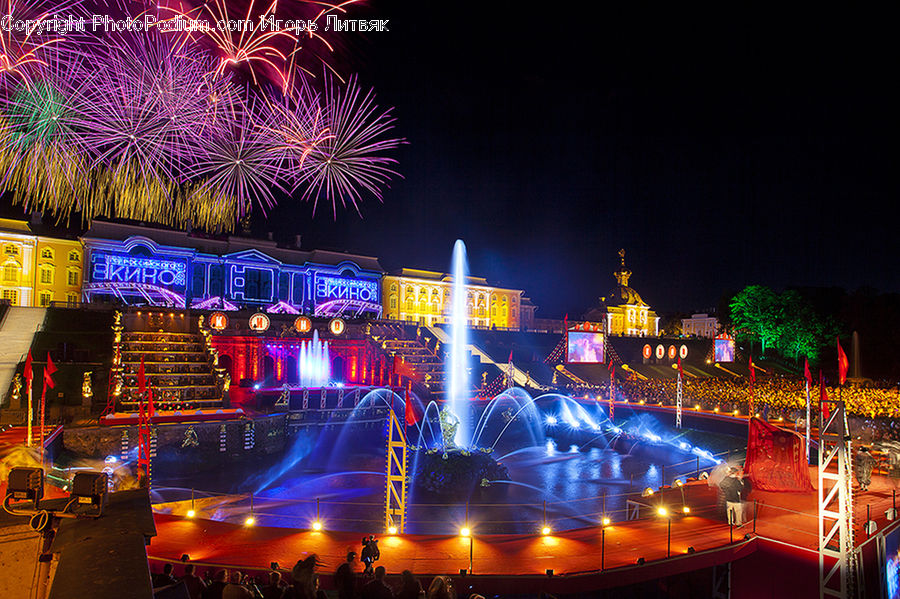 Fireworks, Night, Bar Counter, Pub, Intersection, Road, Club