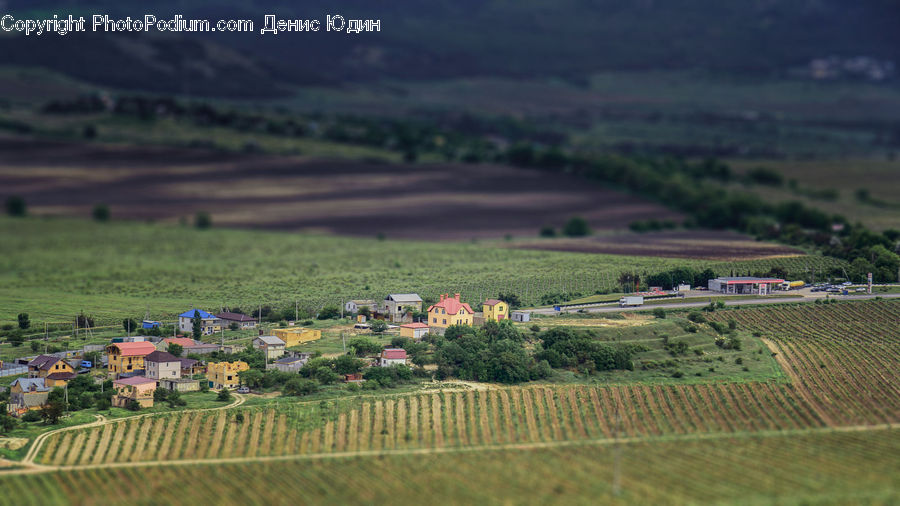 Countryside, Outdoors, Field, Building, Downtown, Town, Aerial View