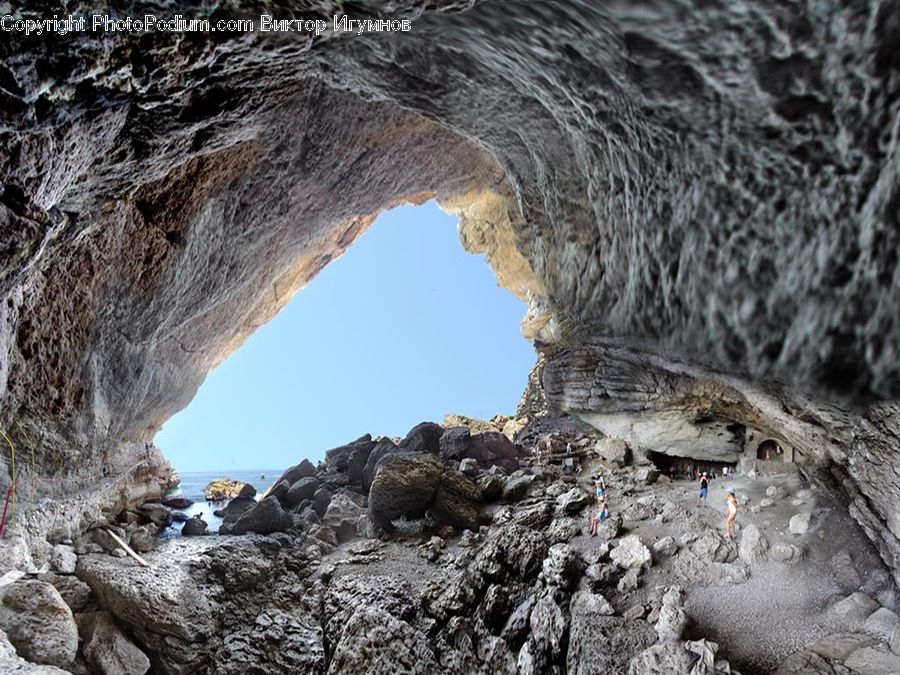 Hole, Rock, Rubble, Coast, Outdoors, Sea, Water