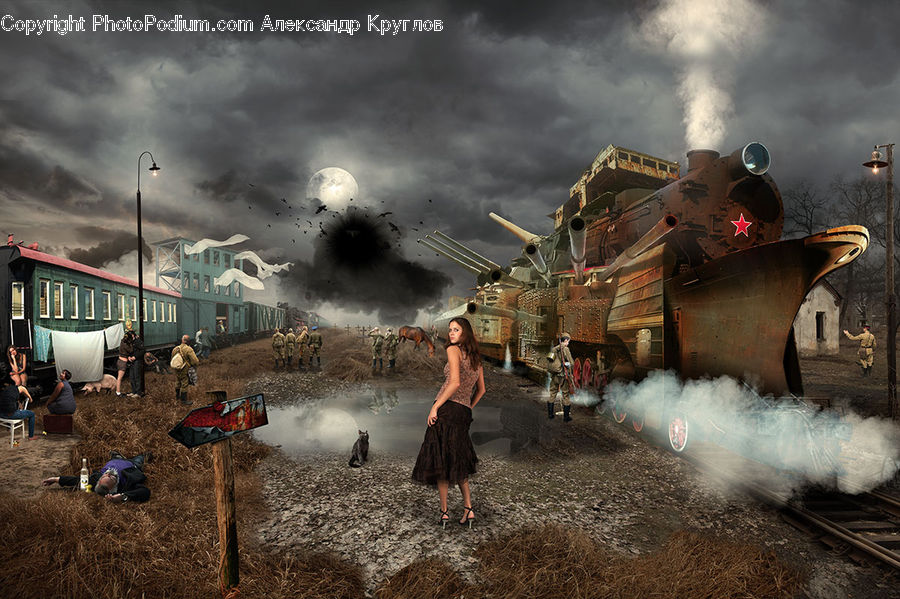 Train, Vehicle, Military, Army, Person, Soldier, Housing