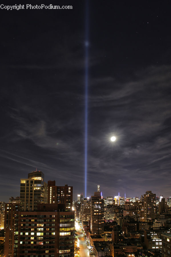 City, Downtown, Metropolis, Urban, Laser, Light, Building