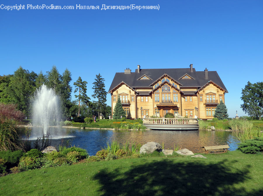 Building, Cottage, Housing, Architecture, Mansion, Villa, Fountain