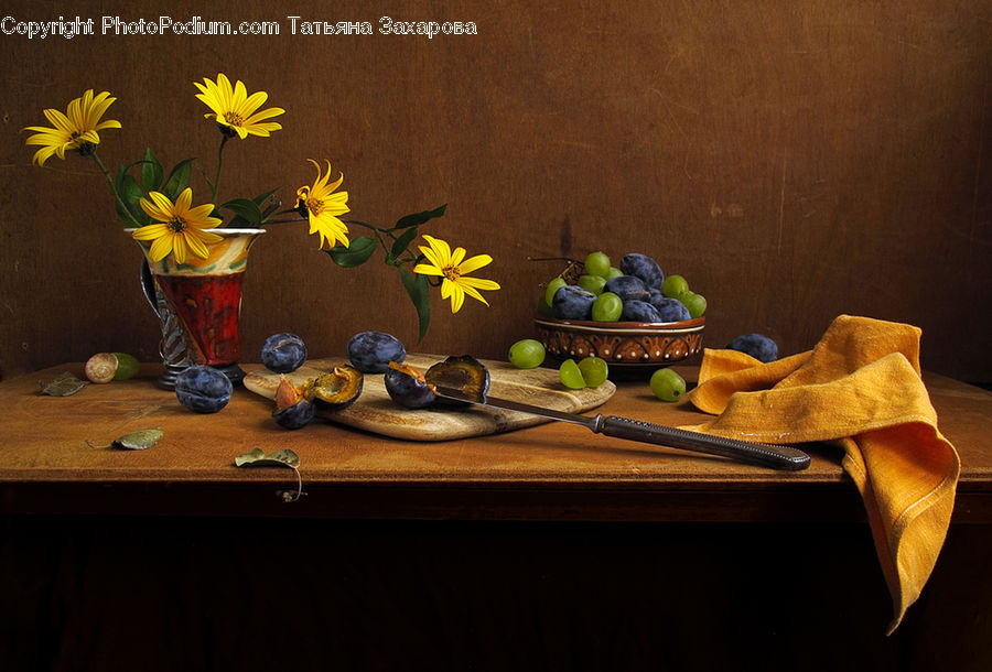 Plant, Potted Plant, Fruit, Plum, Glass, Goblet, Jar