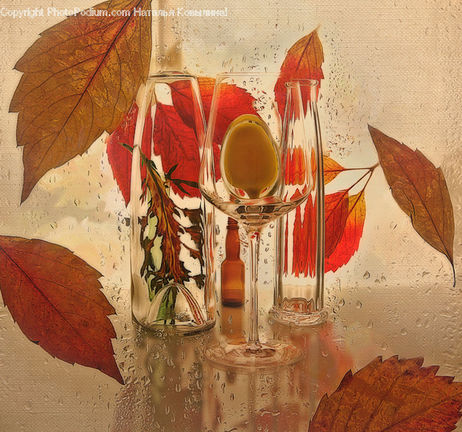 Glass, Goblet, Maple, Maple Leaf, Plant, Art, Modern Art