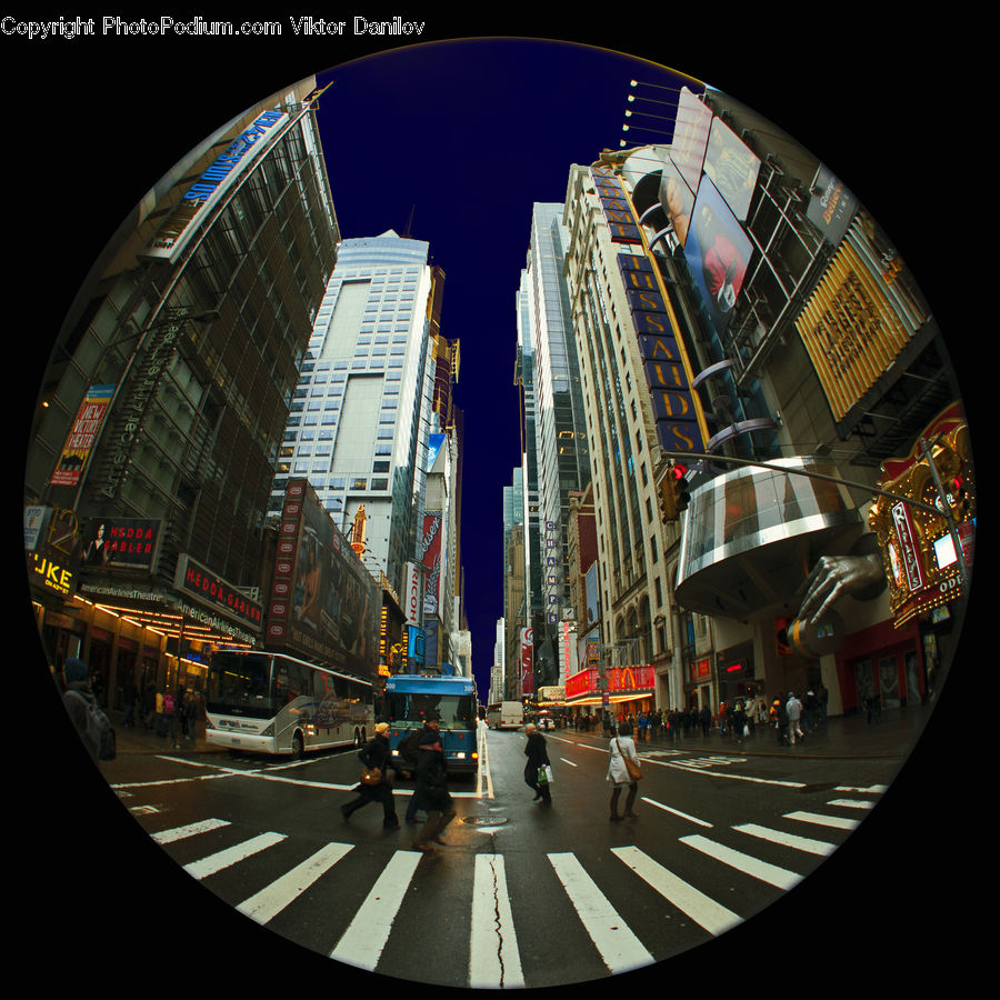 Fisheye, City, Downtown, Metropolis, Urban, Building, High Rise