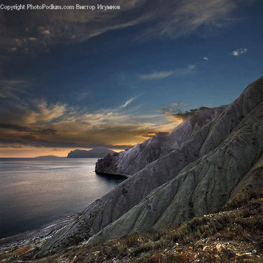 Coast, Outdoors, Sea, Water, Cliff, Dawn, Dusk
