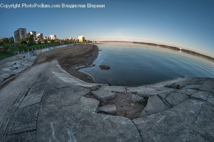 Coast, Outdoors, Sea, Water, Pavement, Beach, City