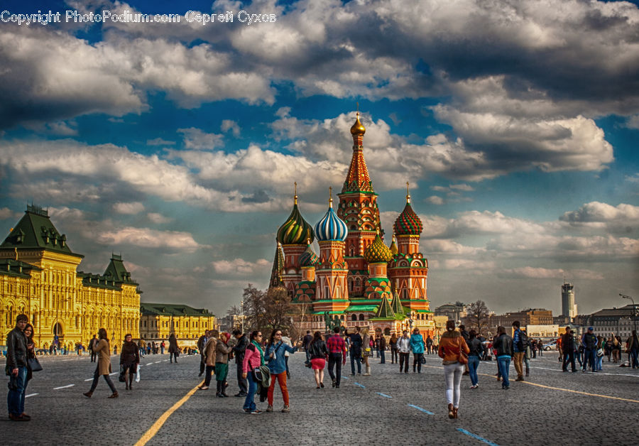 Architecture, Downtown, Plaza, Town Square, Town, Crowd, City