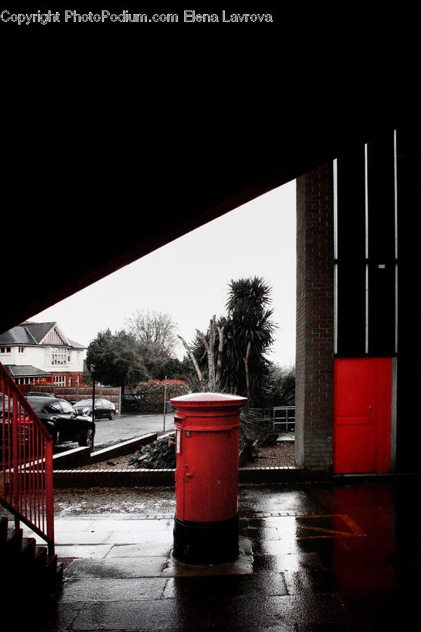 Mailbox, Postbox, Downtown, Neighborhood, Town, Building, Automobile