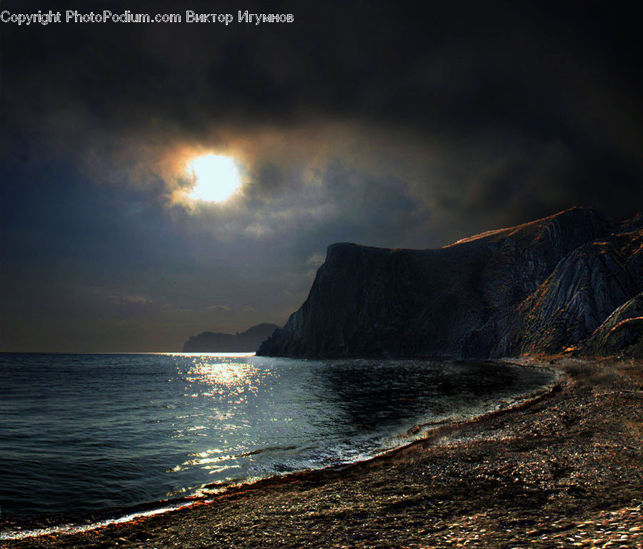 Cliff, Outdoors, Coast, Sea, Water, Light, Beach