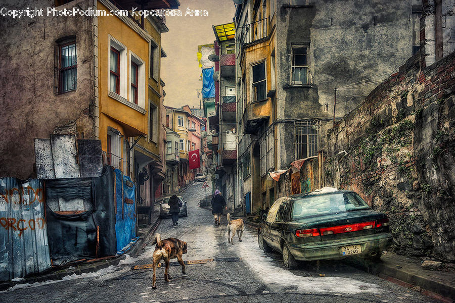 Automobile, Car, Vehicle, Cobblestone, Pavement, Walkway, Alley