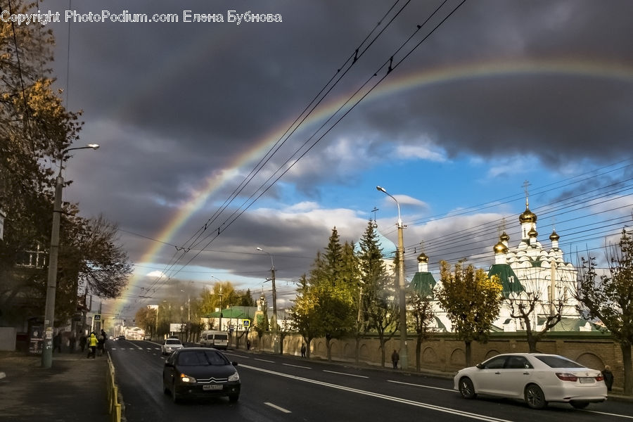 Outdoors, Rainbow, Sky, Plant, Potted Plant, Automobile, Car