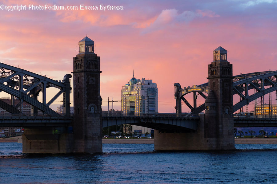 Bridge, City, Downtown, Metropolis, Urban, Dawn, Dusk