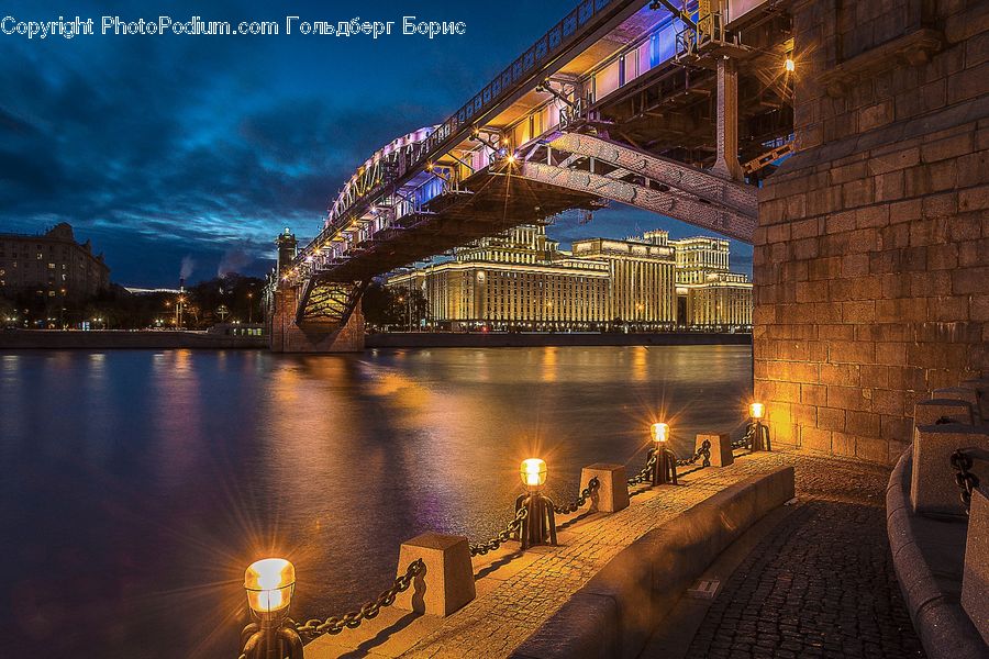Light, Night, Outdoors, River, Water, City, Downtown