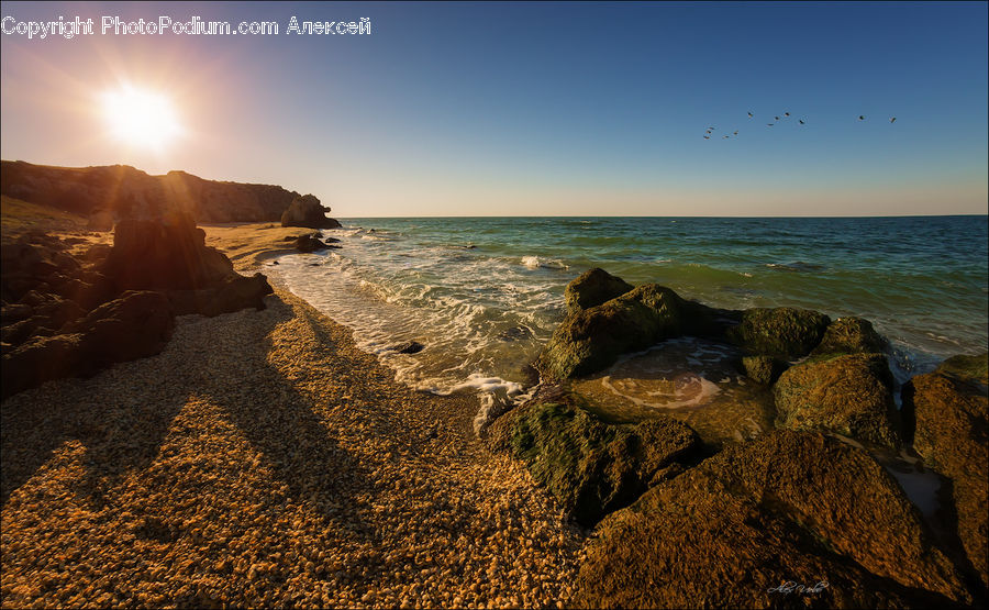 Coast, Outdoors, Sea, Water, Beach, Flare, Light