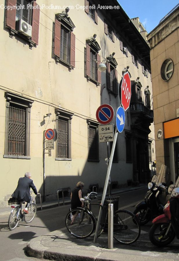 Bicycle, Bike, Vehicle, Road Sign, Stopsign, Street Sign, Cyclist