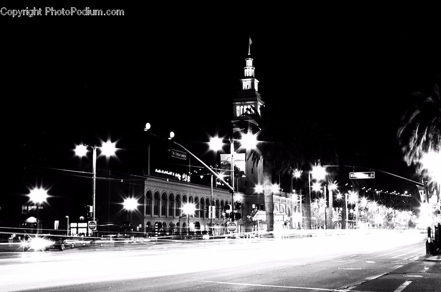 Architecture, Downtown, Plaza, Town Square, Night, Outdoors, Tower