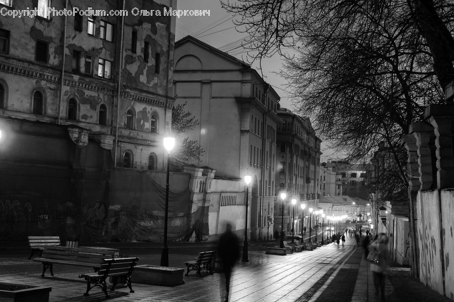 Bench, Park Bench, Alley, Alleyway, Road, Street, Town
