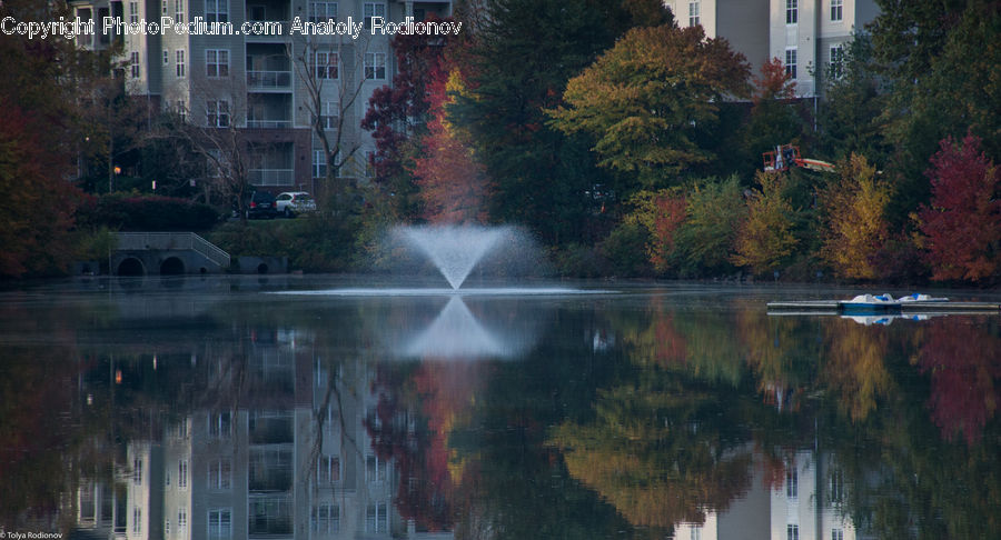Fountain, Water, Bridge, Building, City, High Rise, Downtown