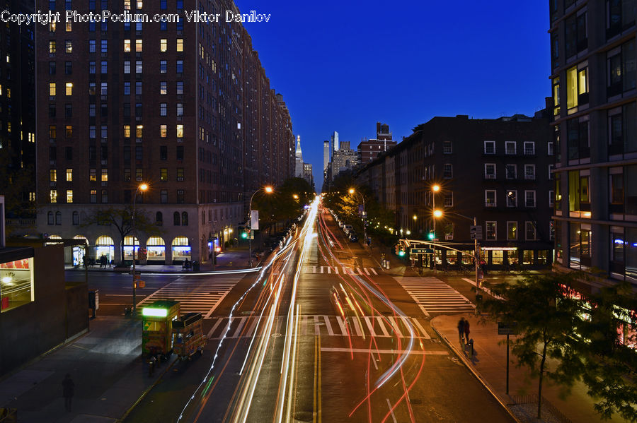 City, Downtown, Metropolis, Urban, Intersection, Road, Building
