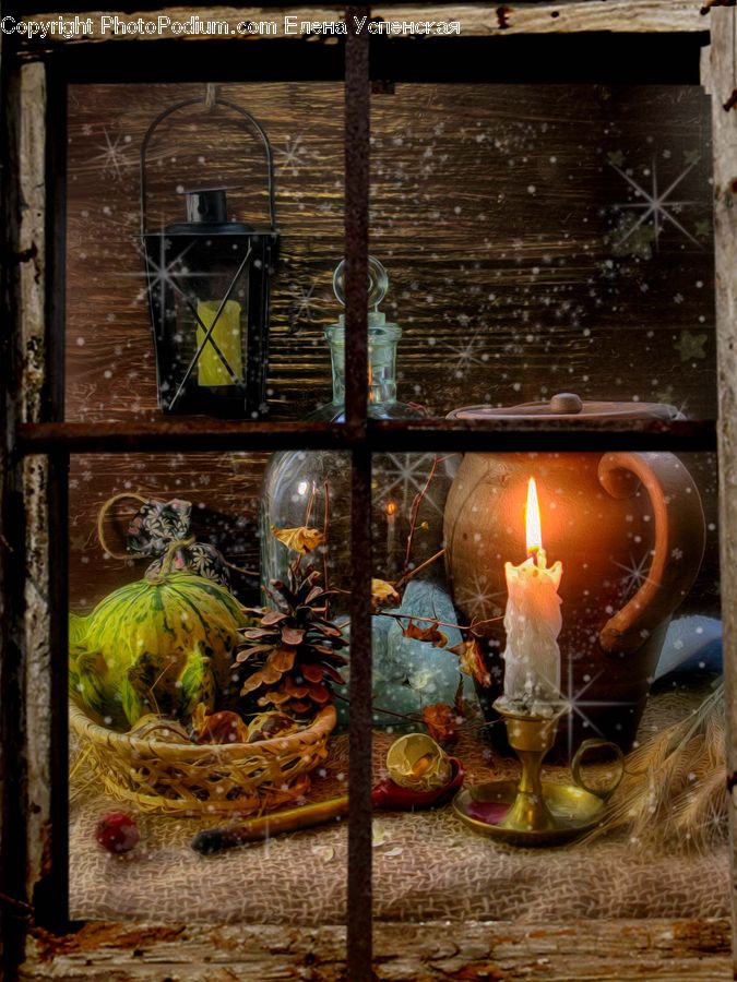 Brick, Candle, Art, Plant, Potted Plant, Pumpkin, Squash