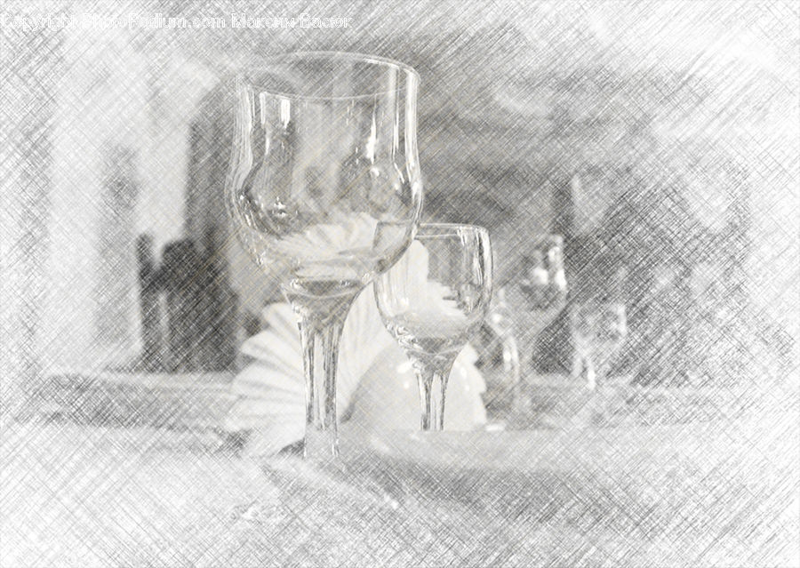 Drawing, Sketch, Glass, Art, Paper, Beverage, Wine