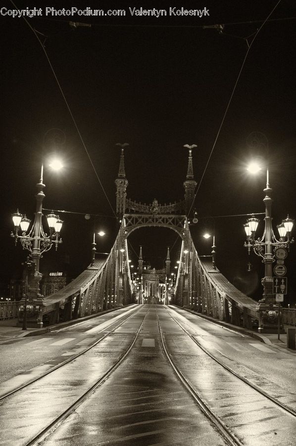 Chandelier, Lamp, Road, Street, Town, Bridge, City