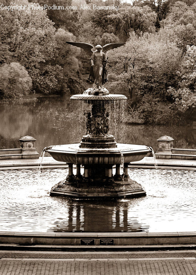 Fountain, Water, Art, Sculpture, Statue, Dock, Pier