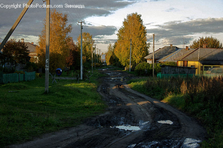 Dirt Road, Gravel, Road, Building, Cottage, Housing, Landscape