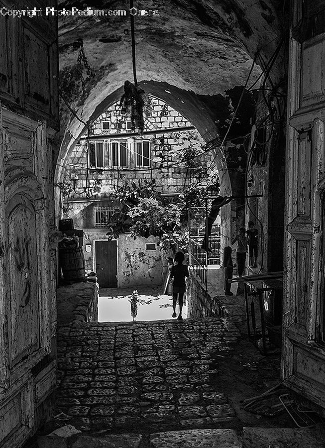 Alley, Alleyway, Road, Street, Town, Arch, Brick