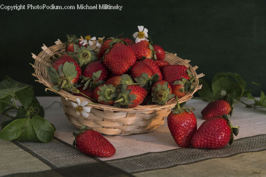 Plant, Potted Plant, Fruit, Strawberry, Bowl, Flower, Flower Arrangement