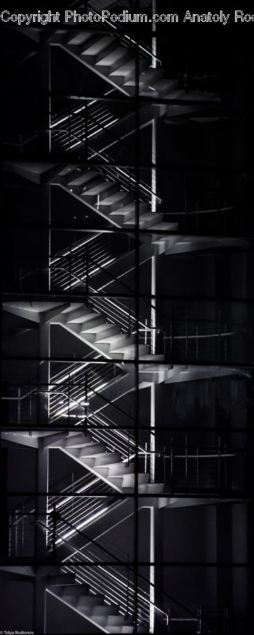 Banister, Handrail, Staircase, Lighting, Night, Outdoors, City